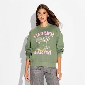 “Merrier with a Martini” Graphic Sweatshirt - Light Green